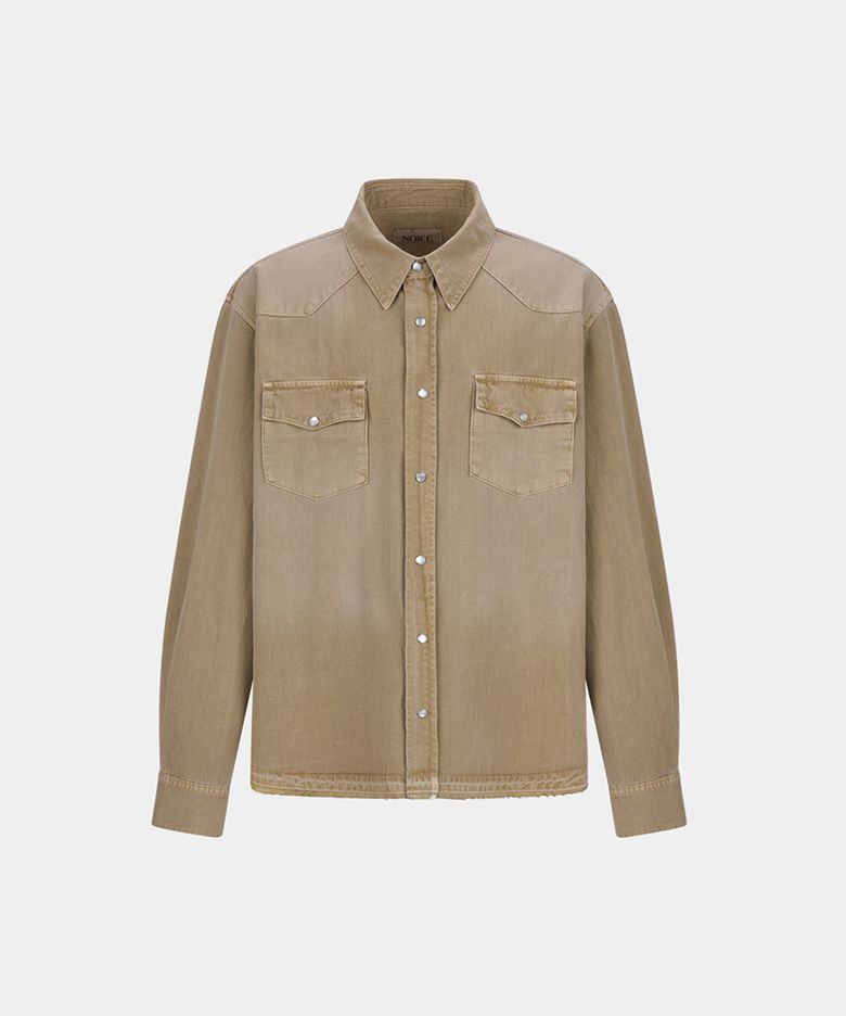 PIGMENT WASHED WESTERN DENIM SHIRT - BEIGE