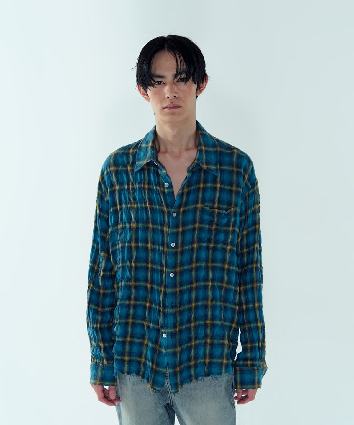 노이스(NOICE) JAPANESE YARN DYED WASHER CHECK SHIRT - BLUE