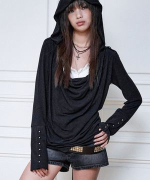 Mili Drape Cowl Hoodie (BLACK)