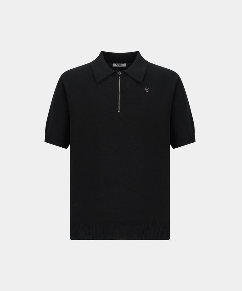 QUARTER-ZIP KNIT POLO SHIRT - BLACK