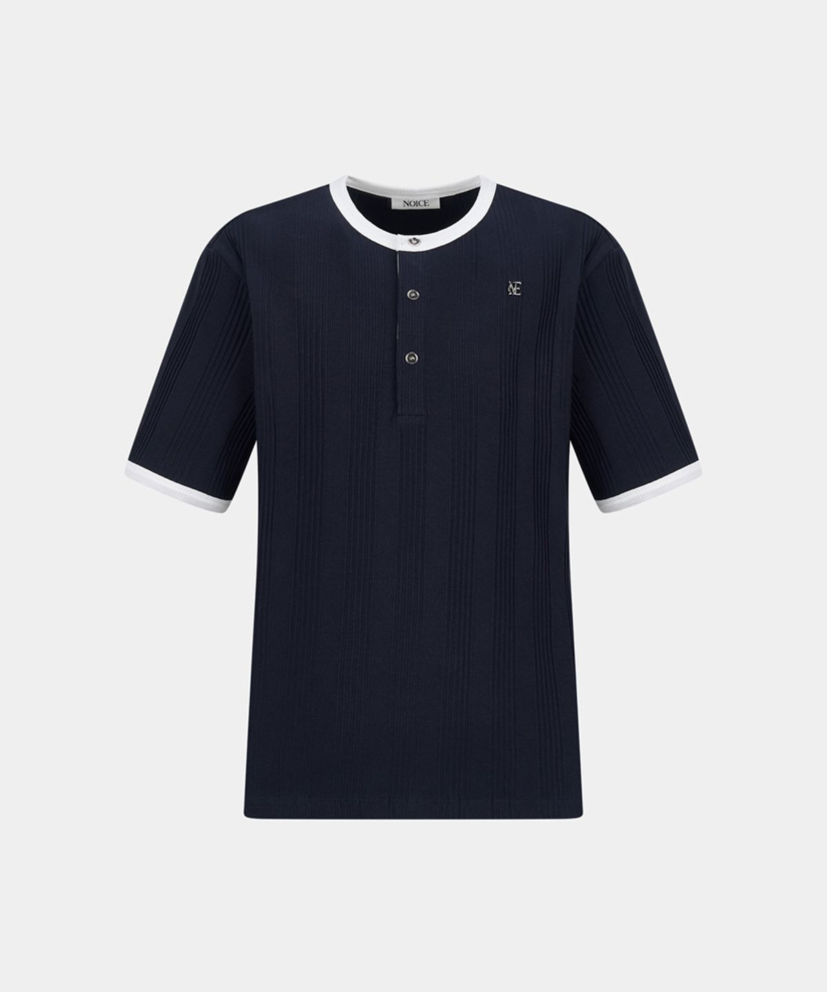 노이스(NOICE) COTTON RIBBED RINGER HENLEY NECK - NAVY