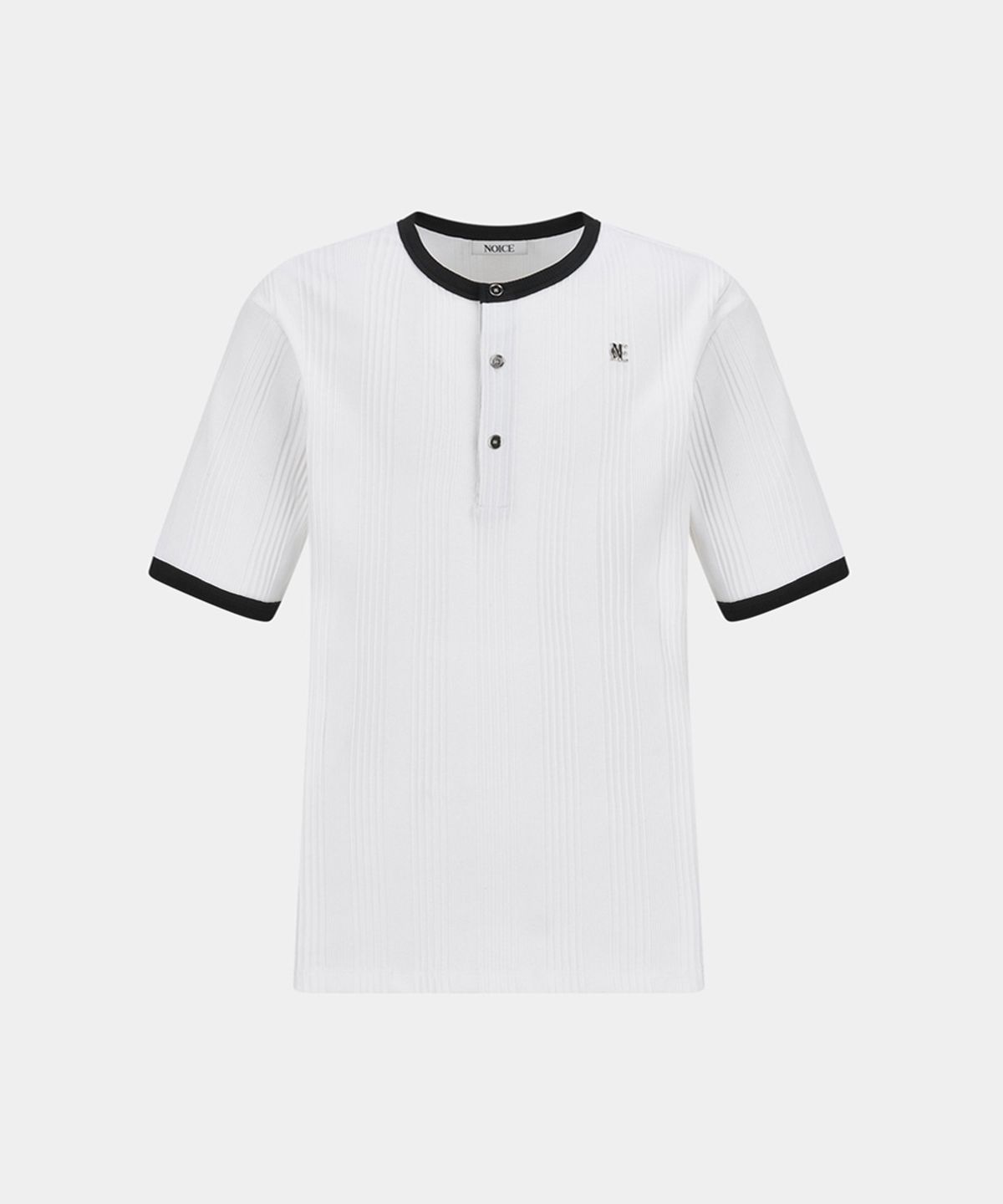 노이스(NOICE) COTTON RIBBED RINGER HENLEY NECK - WHITE