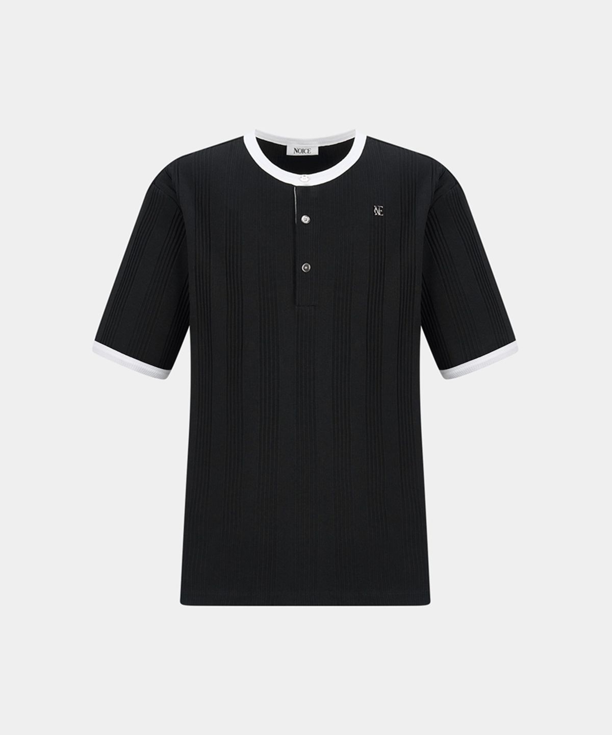노이스(NOICE) COTTON RIBBED RINGER HENLEY NECK - BLACK