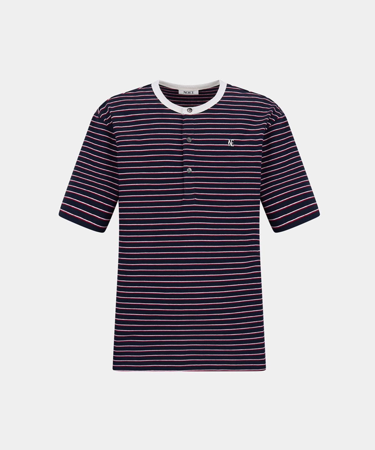 노이스(NOICE) COTTON STRIPE RINGER HENLEY NECK - DARK NAVY