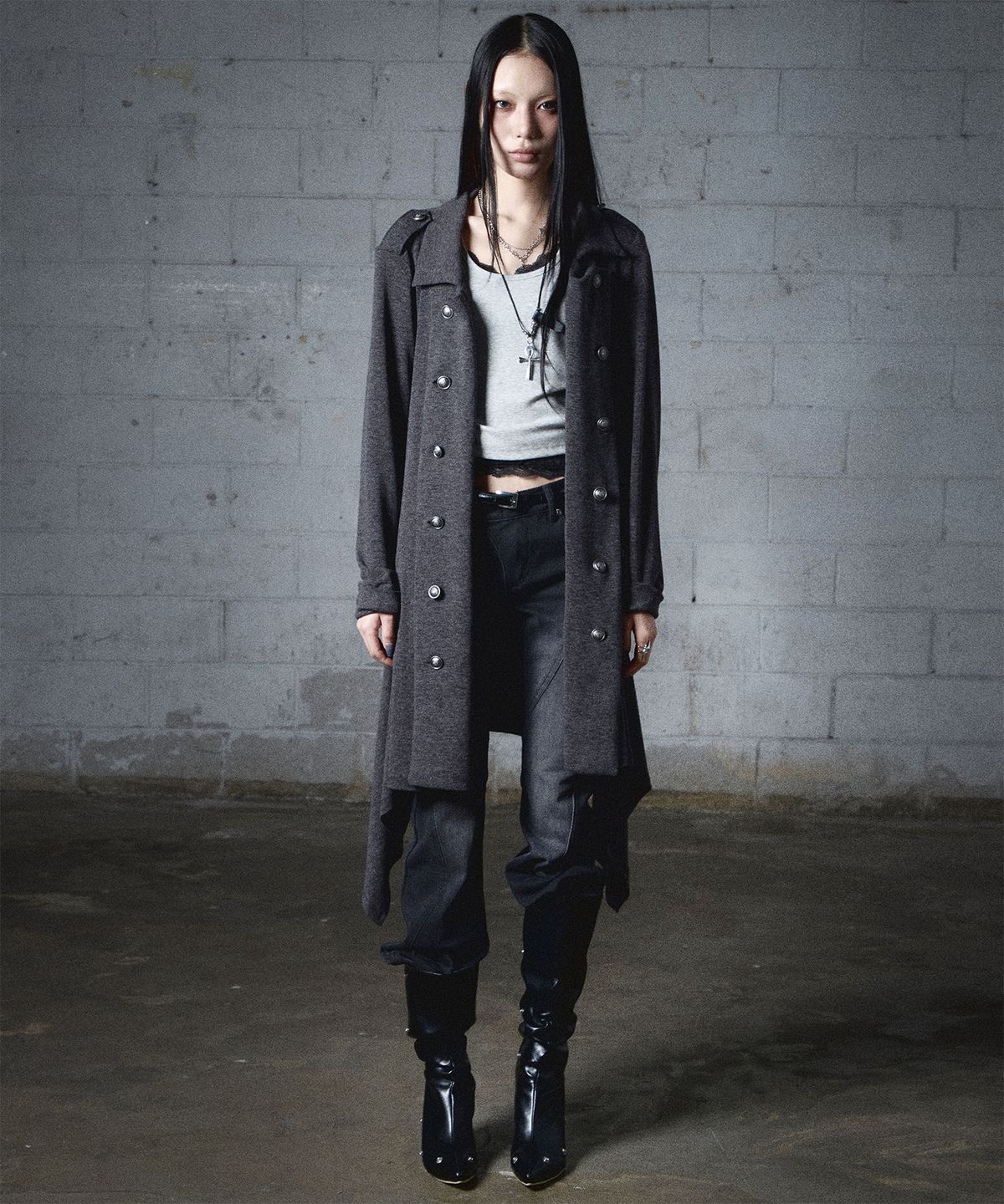 낫노잉(NOTKNOWING) Double Button Jersey Cardigan (CHACOAL)
