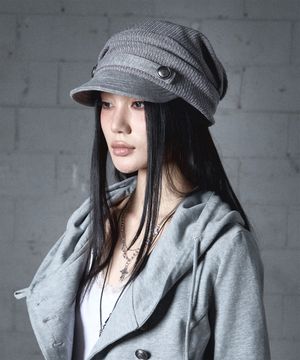 Draped Button Knit Cap (MELANGE GREY)