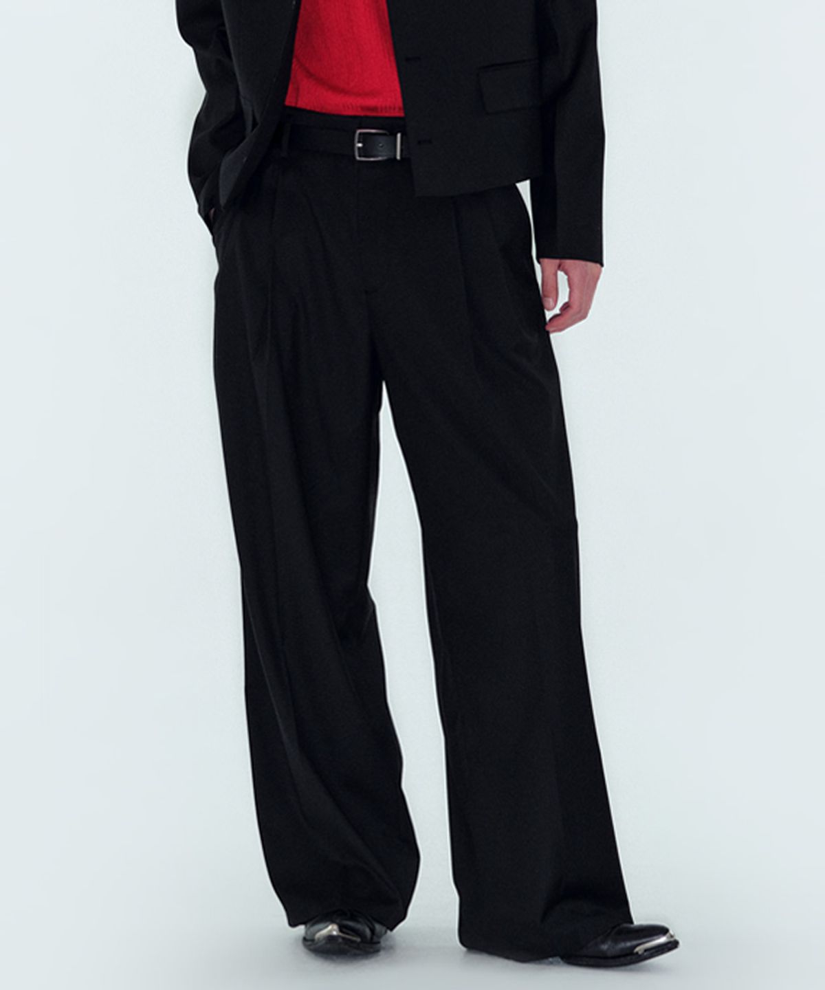 노이스(NOICE) WOOL TAILORED STRAIGHT PANTS - BLACK