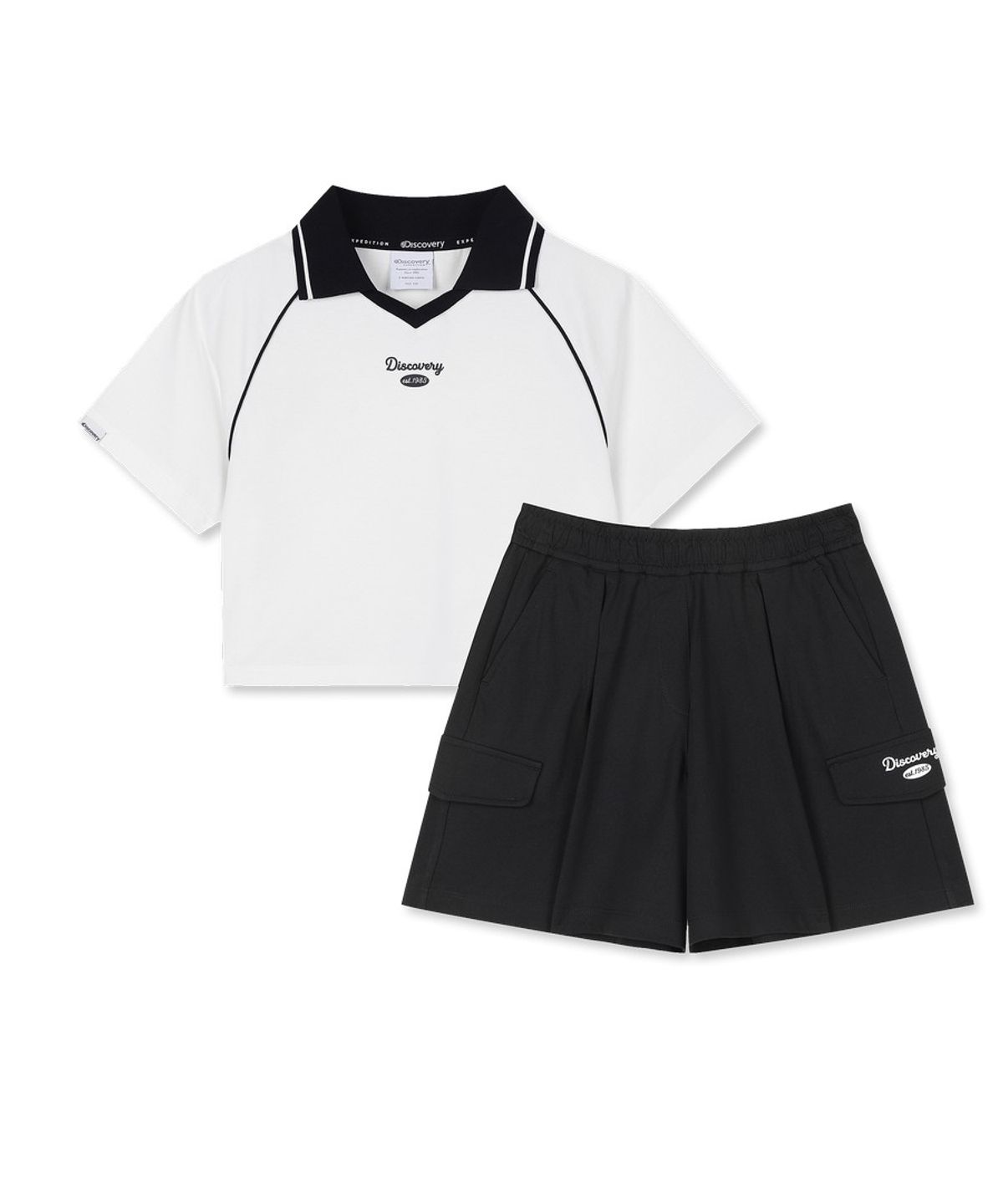 디스커버리 키즈(DISCOVERY KIDS) 여아 카라 반팔티+팬츠 2SET (WHITE)