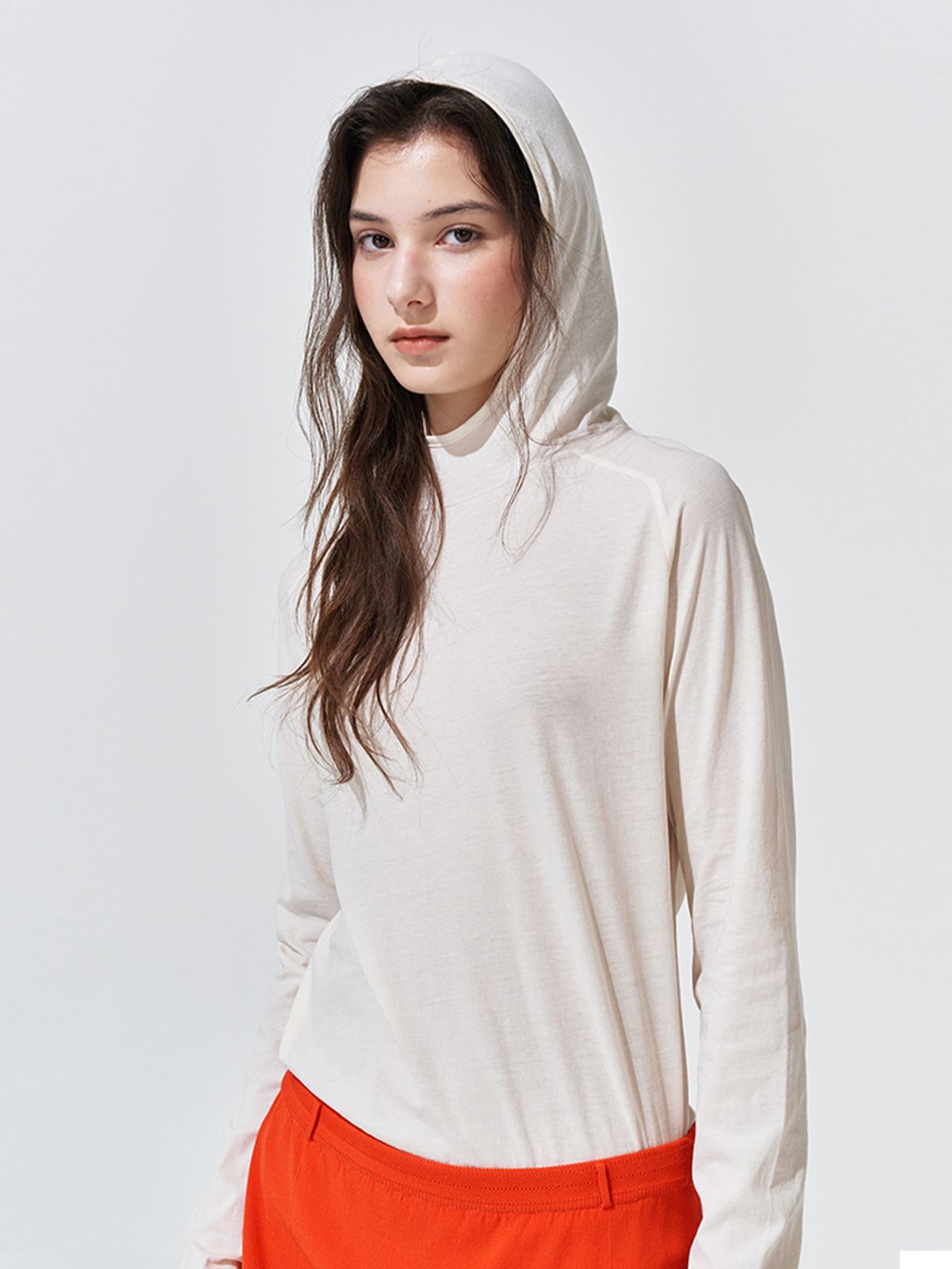 매기(MAGGIE) Sheer Hoodie Tee (Cream)