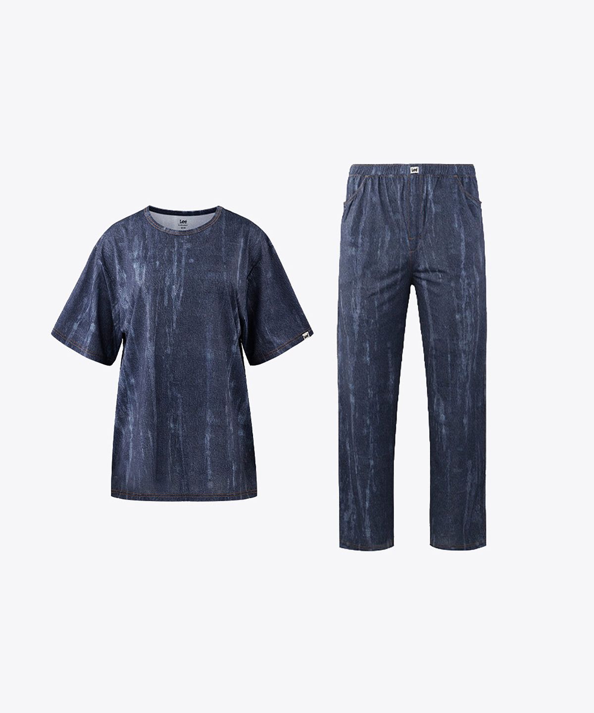 리 바디웨어(LEE BODYWEAR) 시그니처 데님 프린트 남성 티셔츠 팬츠 세트_네이비