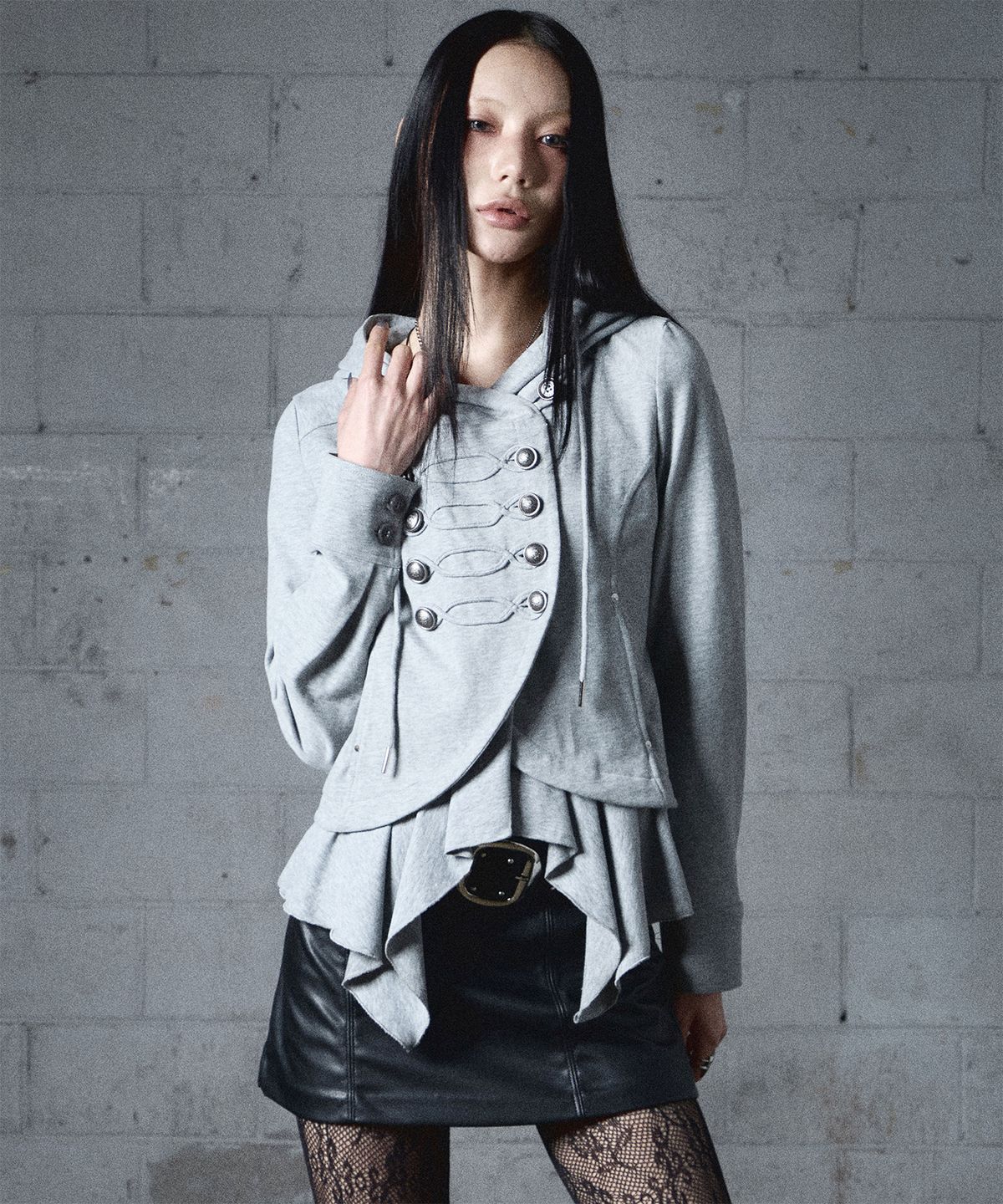 낫노잉(NOTKNOWING) Layered Napoleon Hood Jacket (MELANGE GREY)