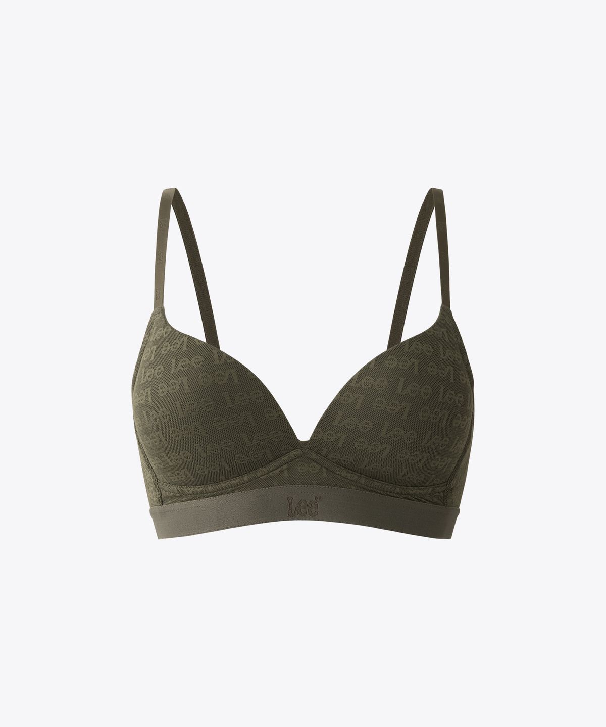 리 바디웨어(LEE BODYWEAR) 시그니처 로고 자카드 노와이어 브라_카키