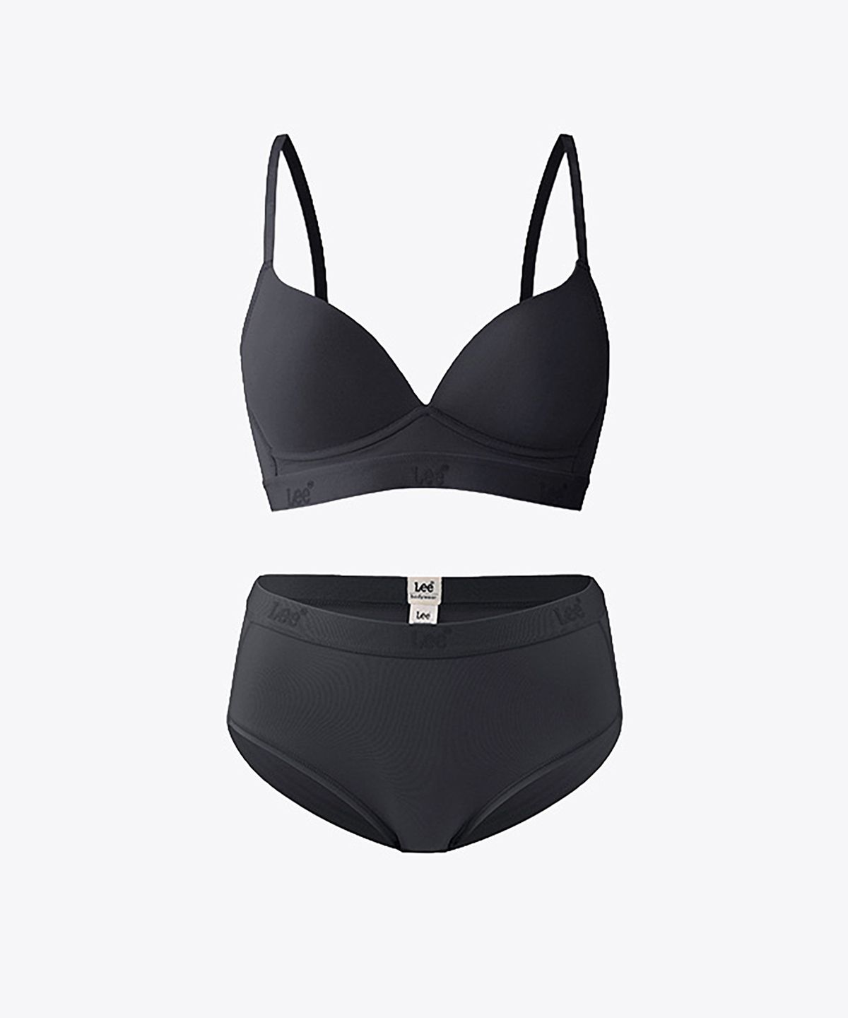 리 바디웨어(LEE BODYWEAR) 럭스 실키 터치 노와이어 브라 헴 브리프 세트_그레이