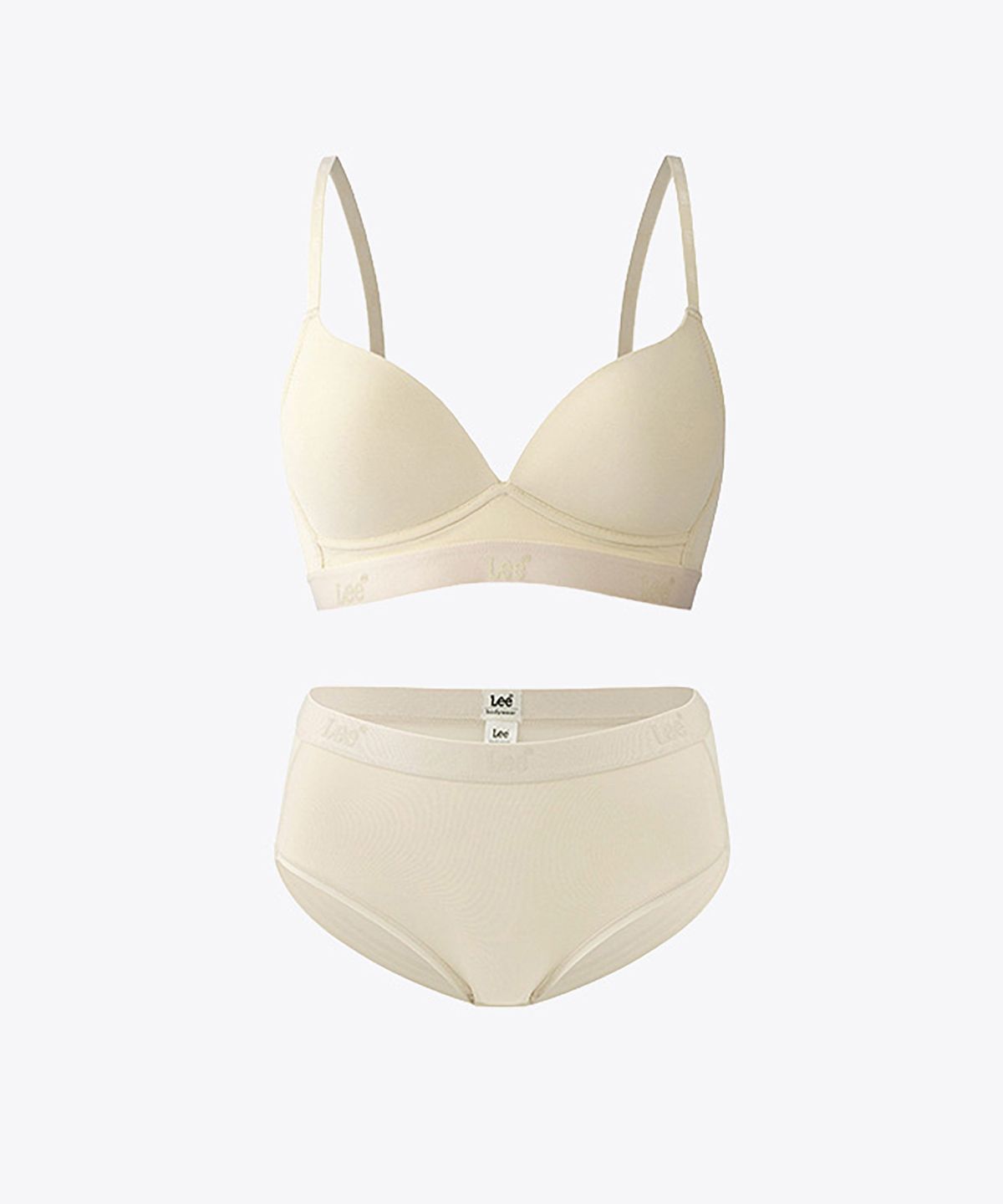 리 바디웨어(LEE BODYWEAR) 럭스 실키 터치 노와이어 브라 헴 브리프 세트_베이지