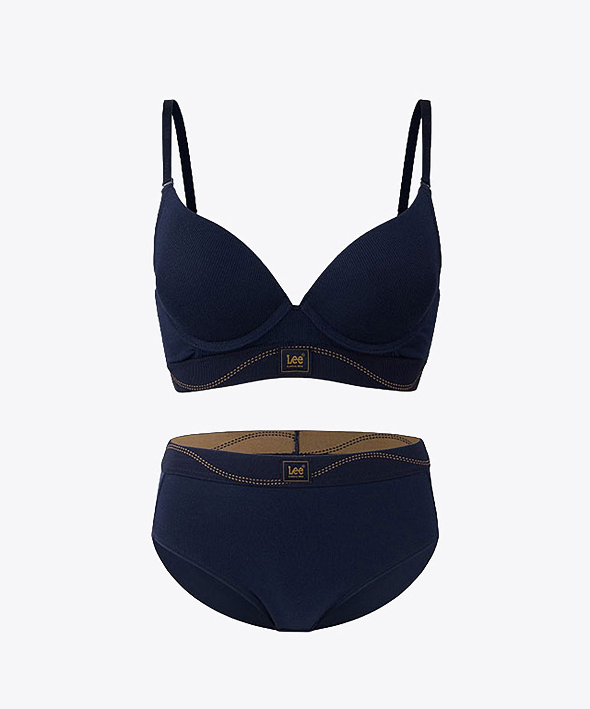 리 바디웨어(LEE BODYWEAR) 시그니처 레이지 에스 와이어 브라 헴 브리프 세트_네이비