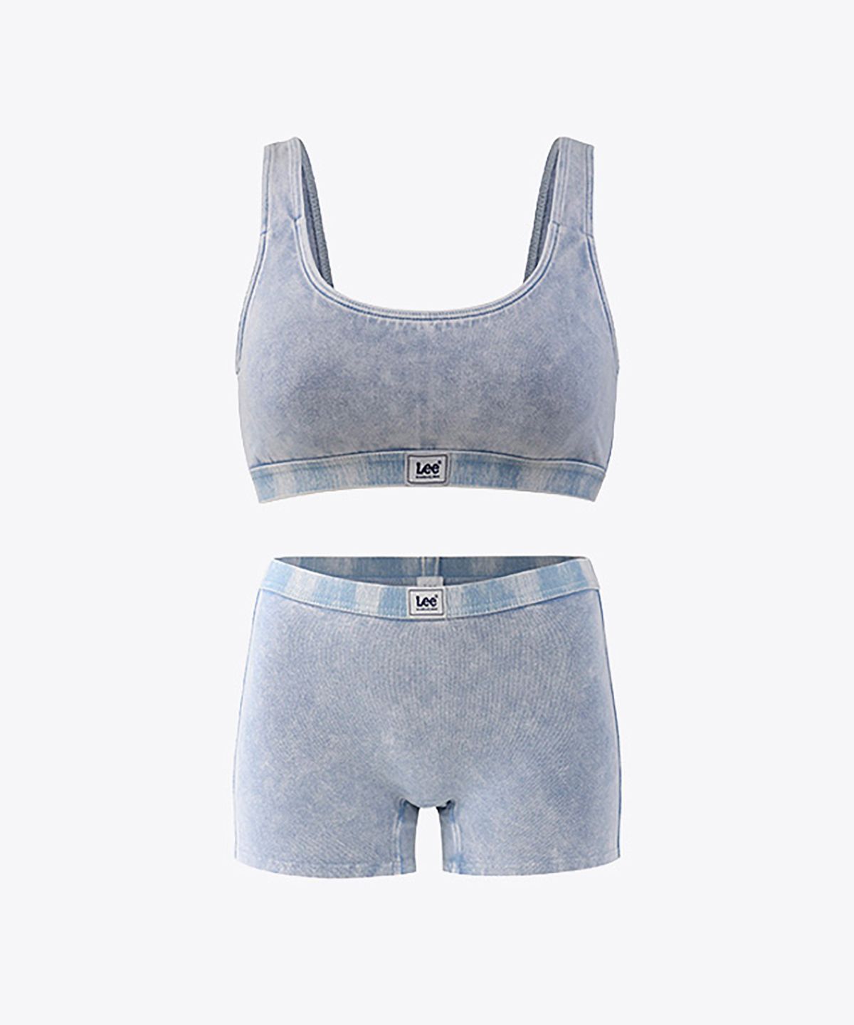 리 바디웨어(LEE BODYWEAR) 시그니처 피그먼트 브라탑 보이쇼츠 세트_데님블루