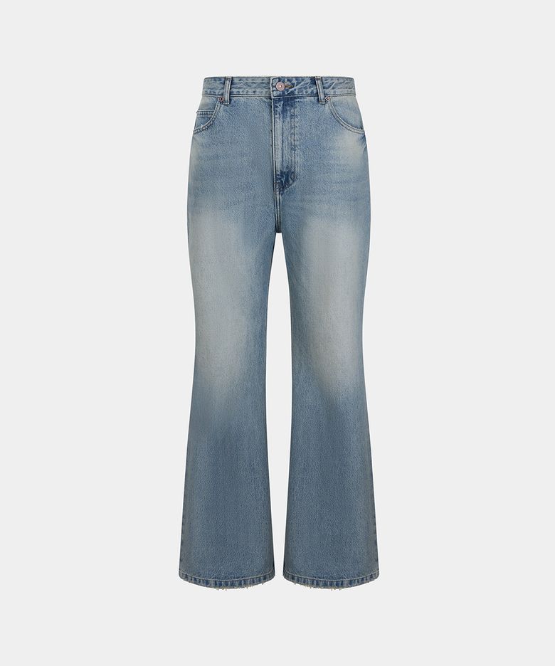 M VINTAGE FADED DISTRESSED FLARED JEANS - LIGHT BLUE