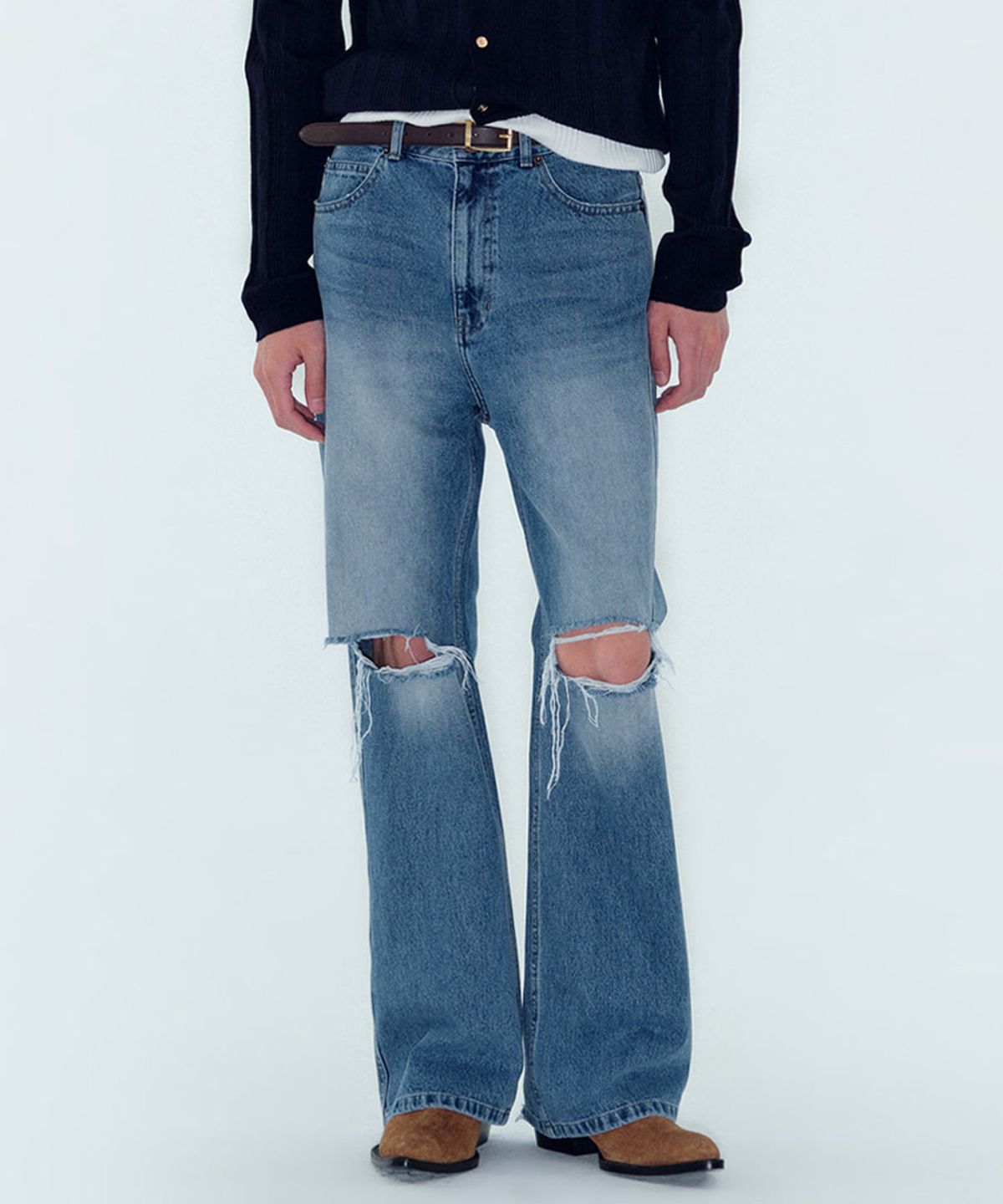 노이스(NOICE) M DESTROYED FLARED JEANS - BLUE
