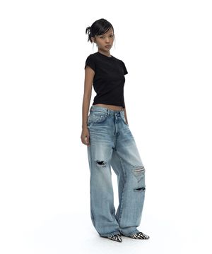 Milk Ripped Wide Jeans Light Blue