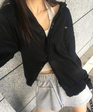 시어 후드 오버 가디건 블랙