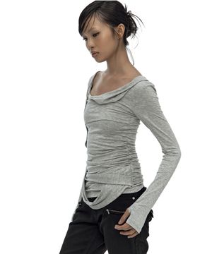 Drape Asymmetric Long Sleeve Gray