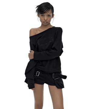 Embossed Hem Long Sleeve Black