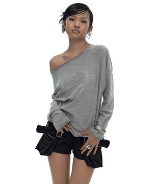 Embossed Hem Long Sleeve Gray