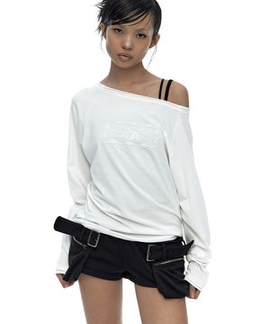 Embossed Hem Long Sleeve White