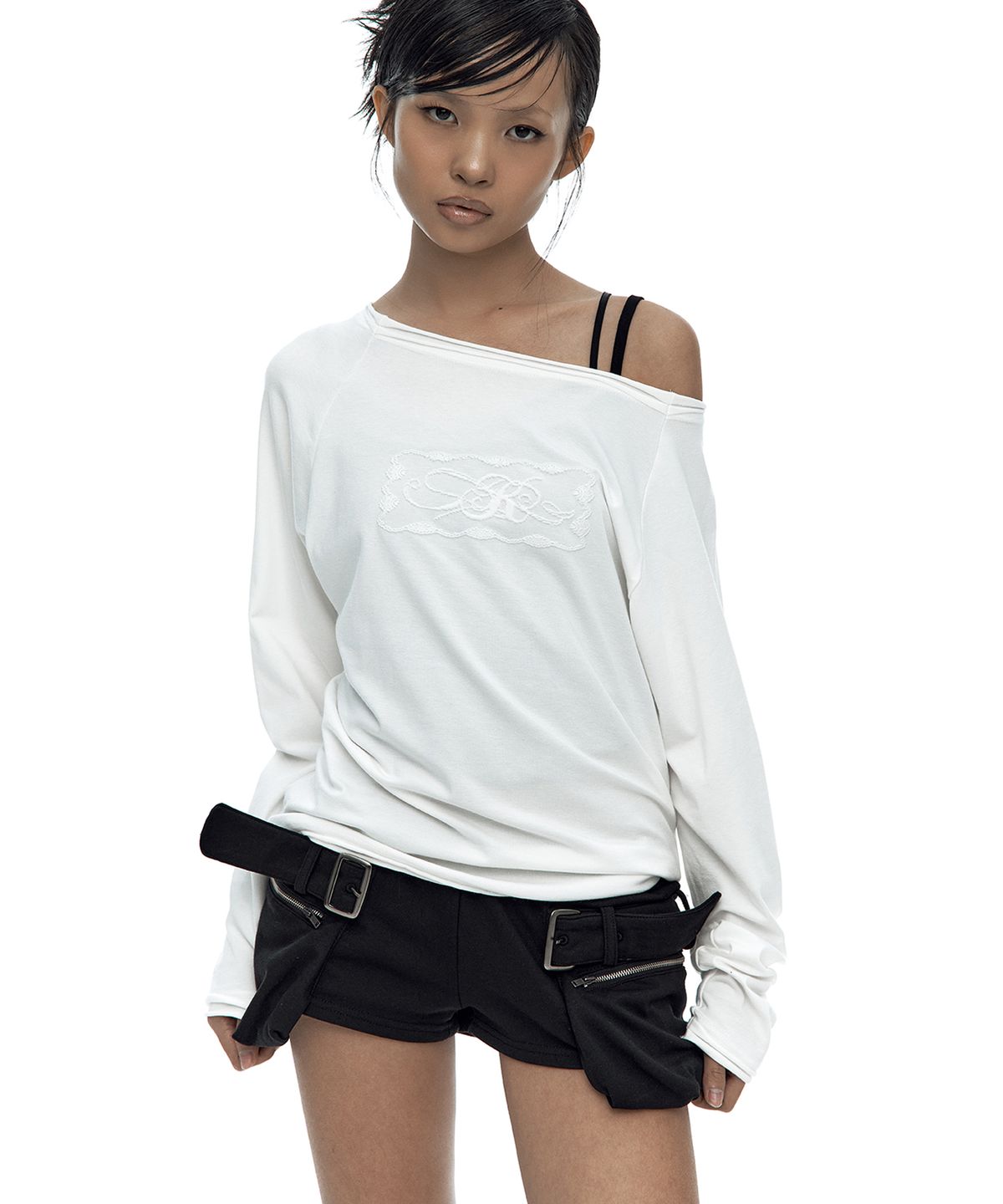 카시코(KASHIKO) Embossed Hem Long Sleeve White