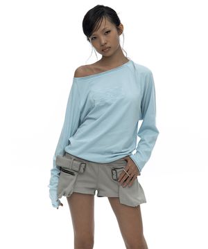 Embossed Hem Long Sleeve Sky Blue