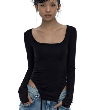 Slinky Shirring Bodysuit Black