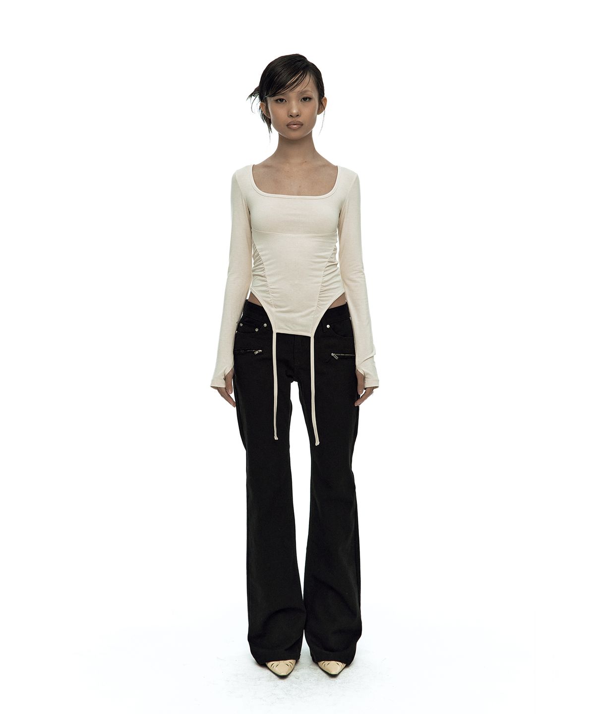 카시코(KASHIKO) Slinky Shirring Bodysuit Beige