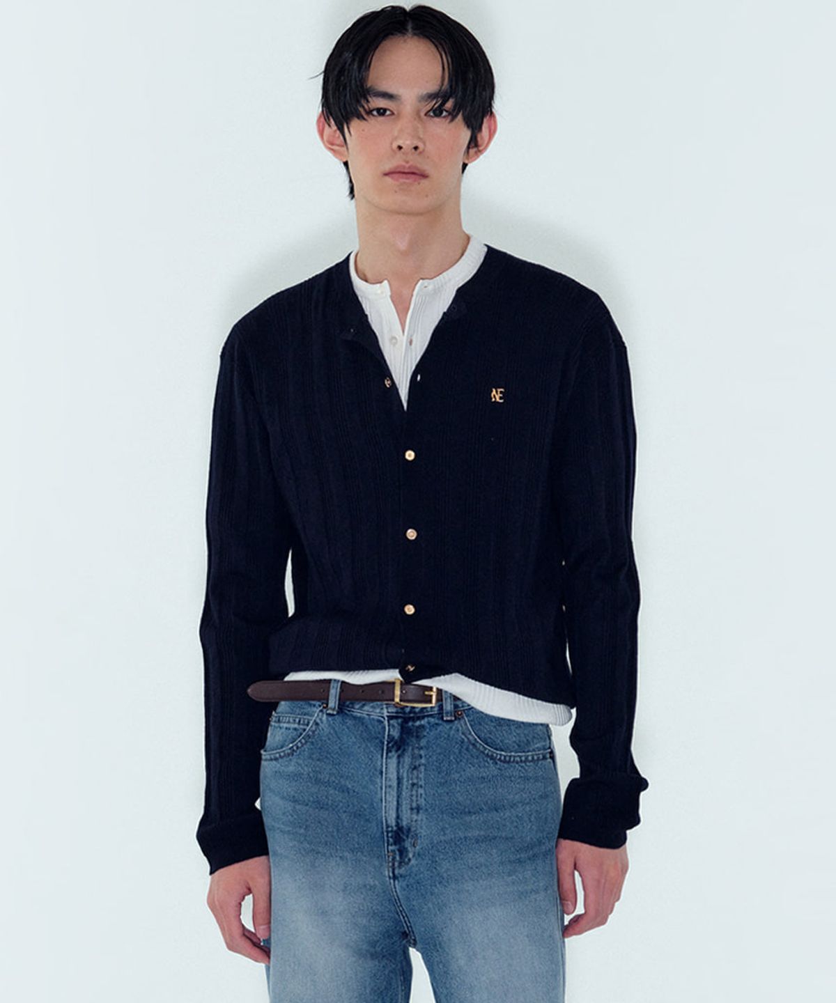 노이스(NOICE) M RIBBED KNIT CARDIGAN - NAVY