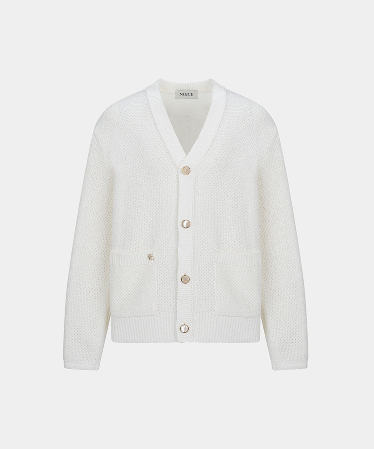 노이스(NOICE) LATTICE COTTON KNIT CARDIGAN - IVORY