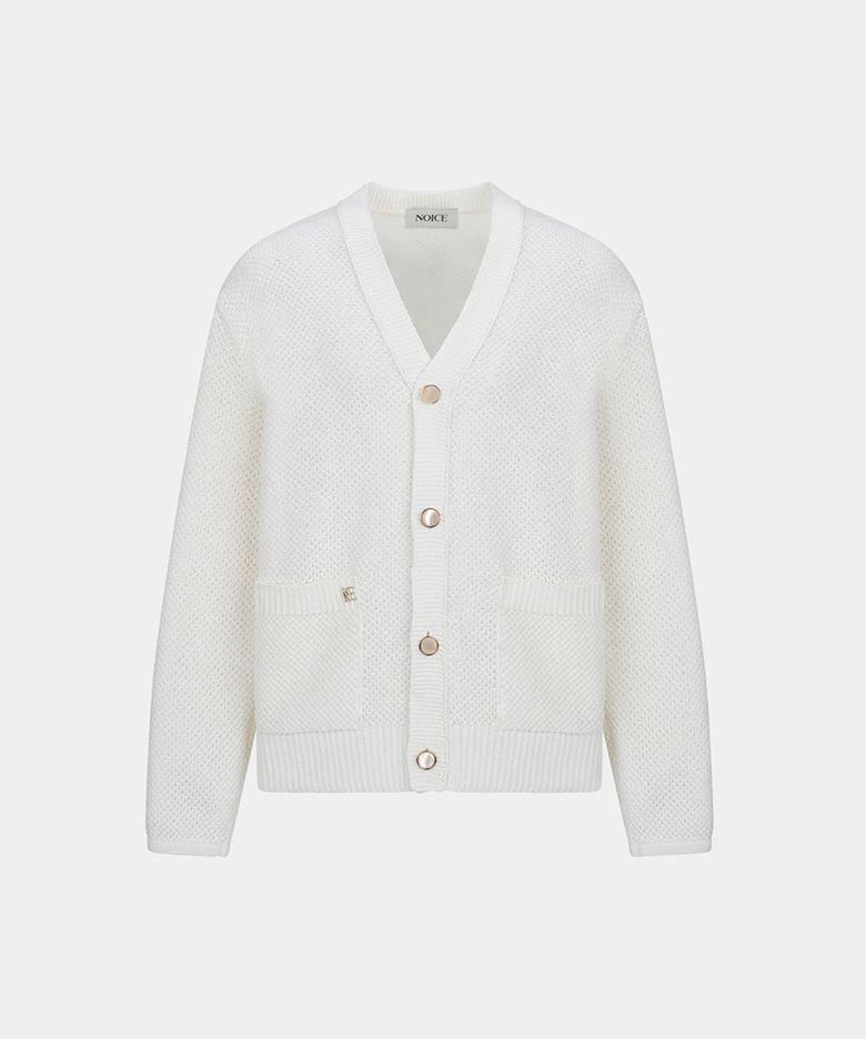 LATTICE COTTON KNIT CARDIGAN - IVORY