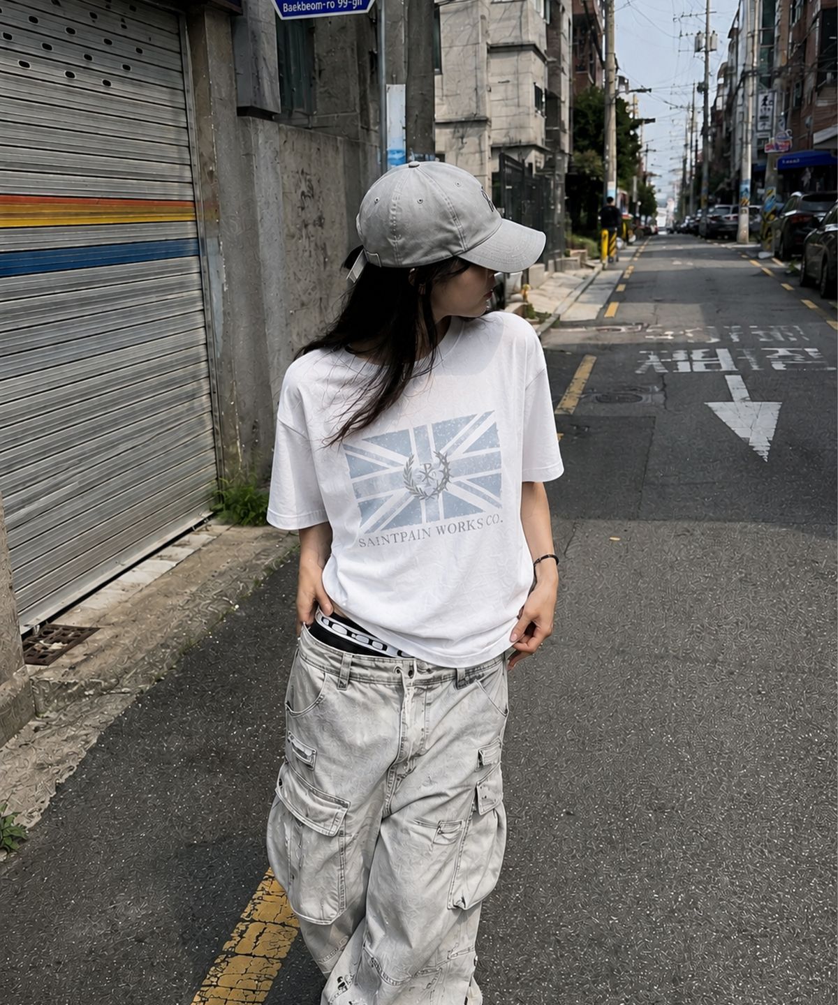 세인트페인(SAINTPAIN) SP 빈티지 유니언 잭 반팔티 화이트