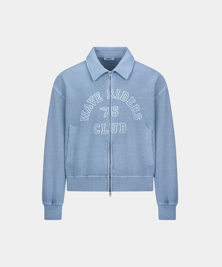 WAVE RIDERS PIGMENT WASHED COLLAR ZIP-UP - BLUE GRAY
