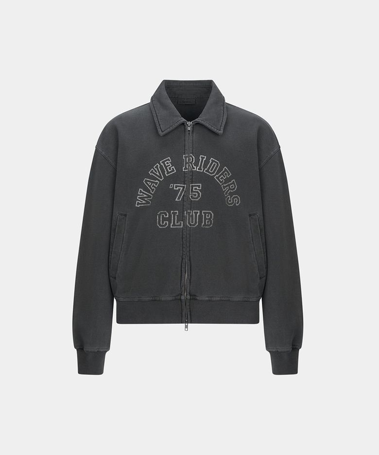 WAVE RIDERS PIGMENT WASHED COLLAR ZIP-UP - CHARCOAL