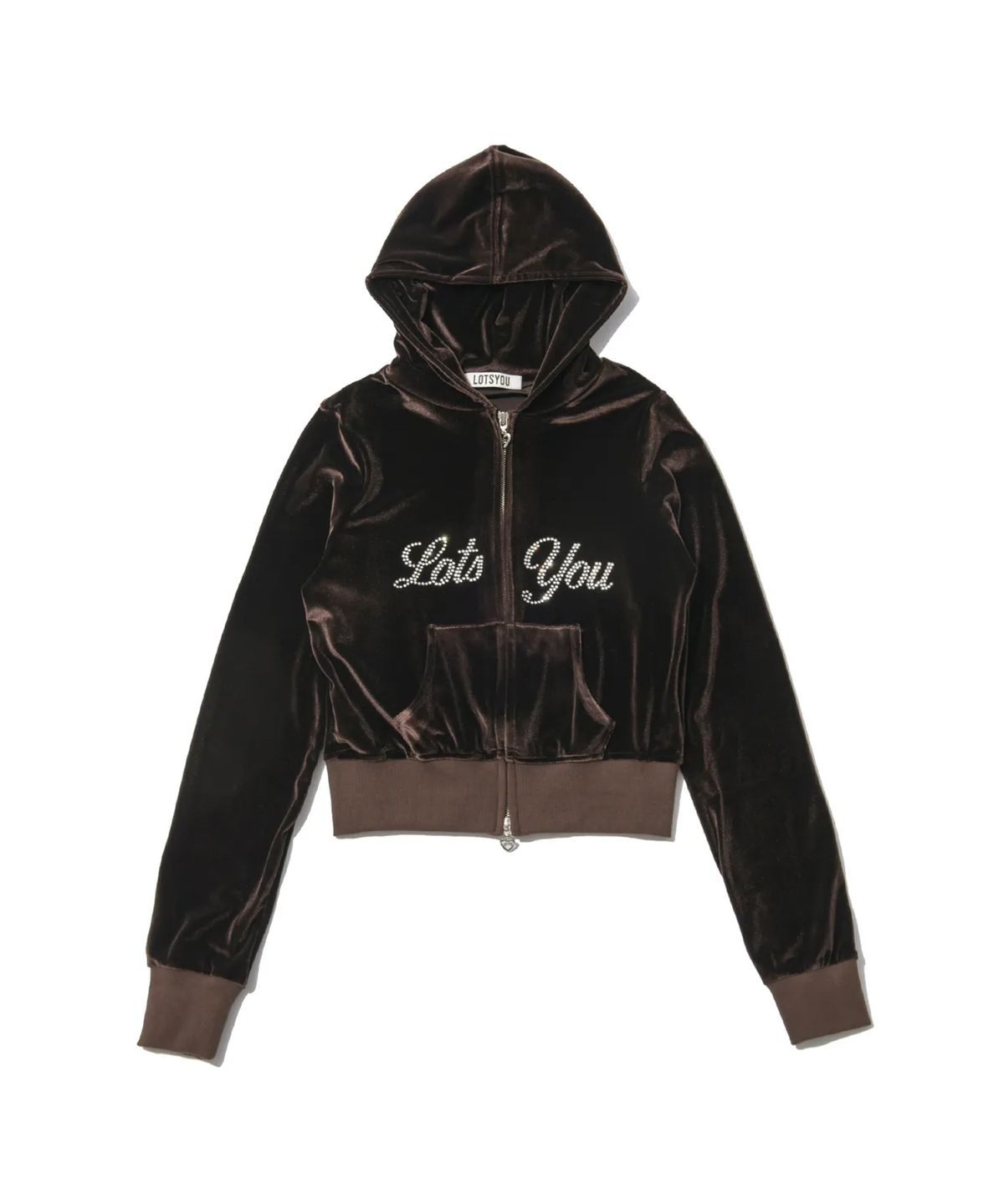 라츠유(LOTSYOU) LOTSYOU_Britney Velvet Zip-Up Hoodie Brown
