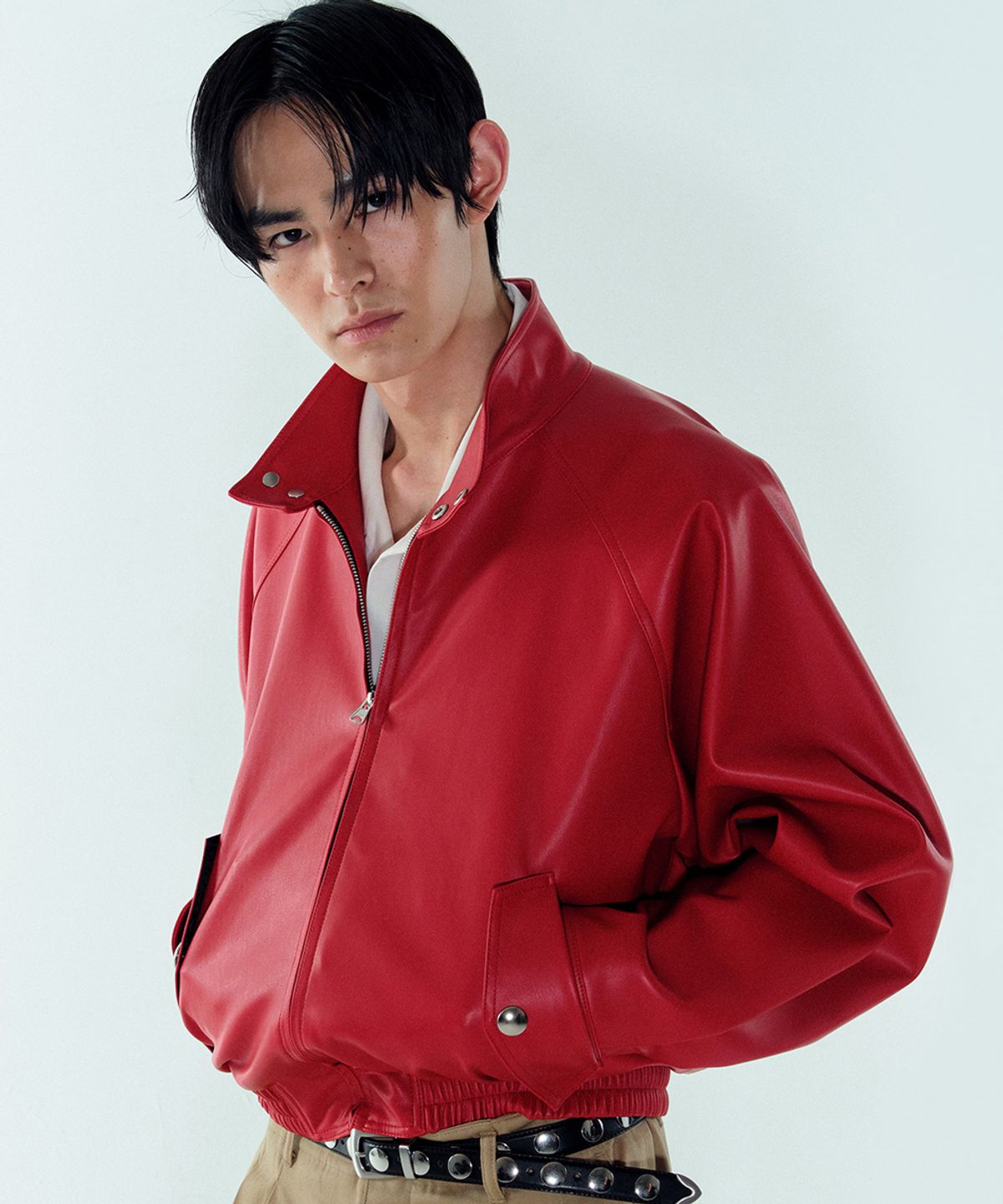 노이스(NOICE) HARRINGTON ENGLISH FAUX LEATHER BLOUSON - RED