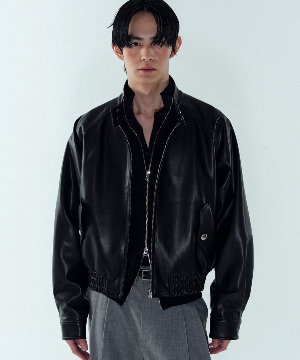 노이스(NOICE) HARRINGTON ENGLISH FAUX LEATHER BLOUSON - BLACK