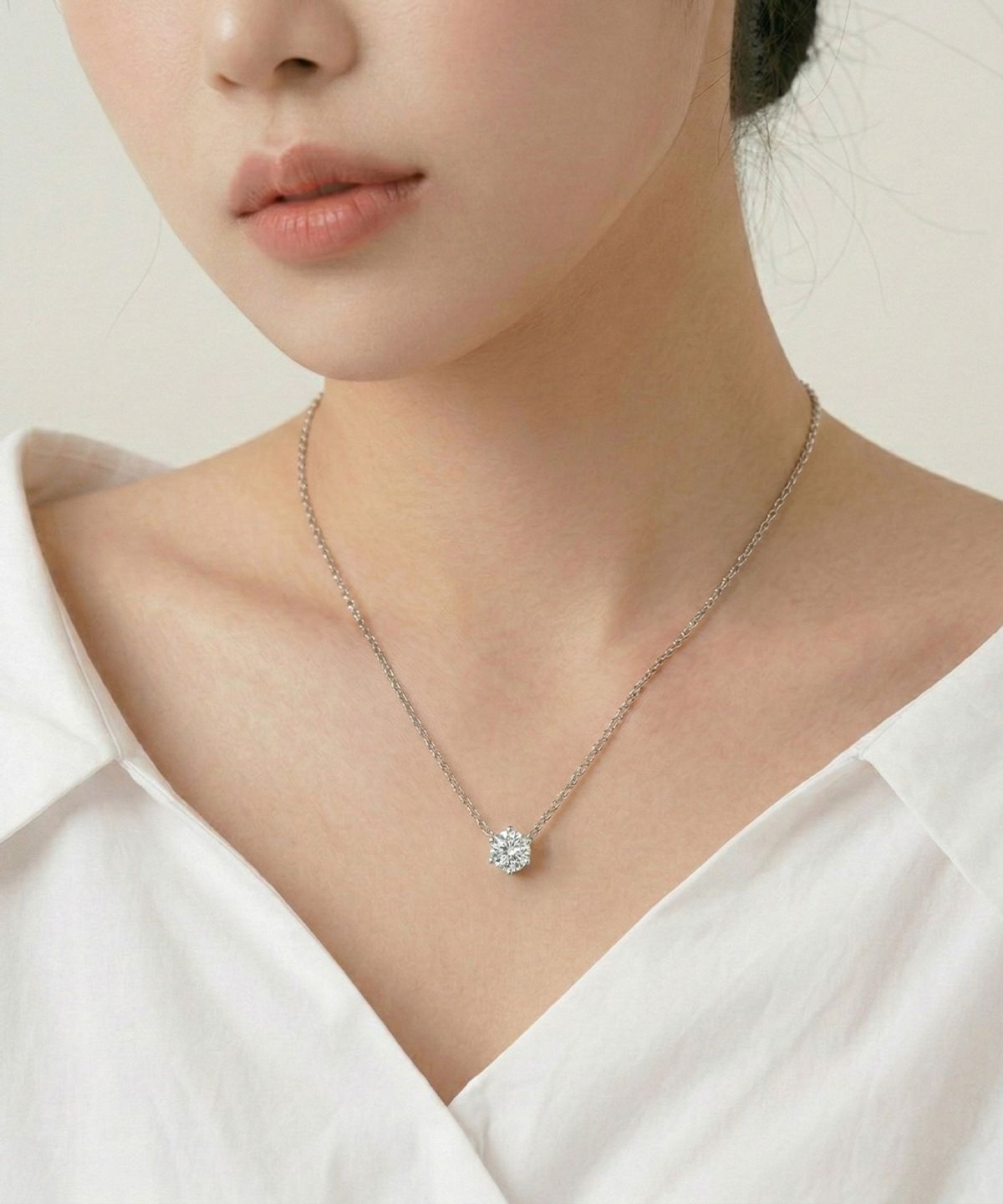 디유아모르(DIEUAMOUR) 퓨어 아우라 모이사나이트 목걸이 1캐럿 1스톤 시뮬럿 다이아 6프롱