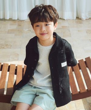 (K) 크로셰 오픈 칼라 하프 셔츠 블랙