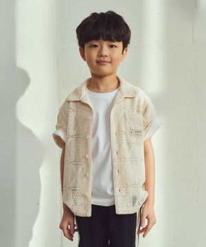 (K) 크로셰 오픈 칼라 하프 셔츠 크림