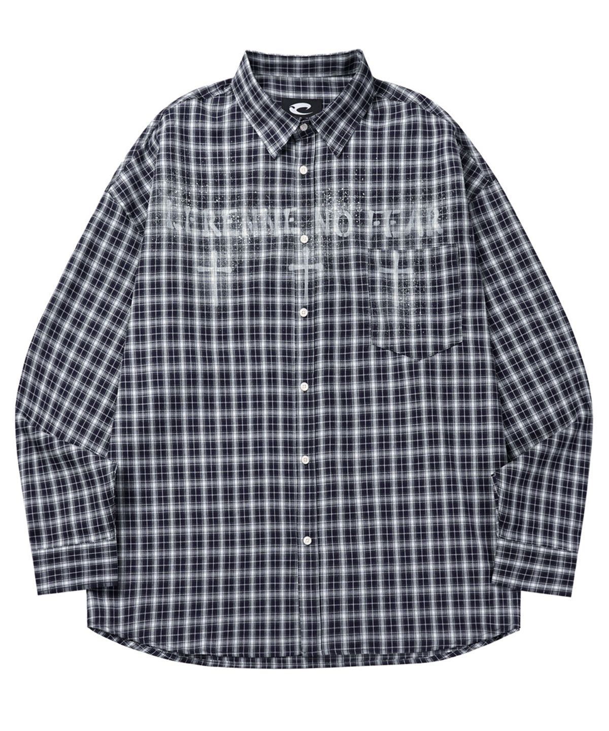 르렌느(LERENNE) Overfit Spray Check Shirt - Navy