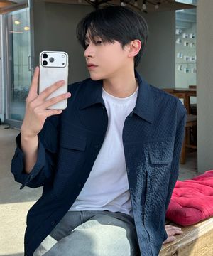 [COUTURE]네이비 투톤 서커 오버핏 트러커