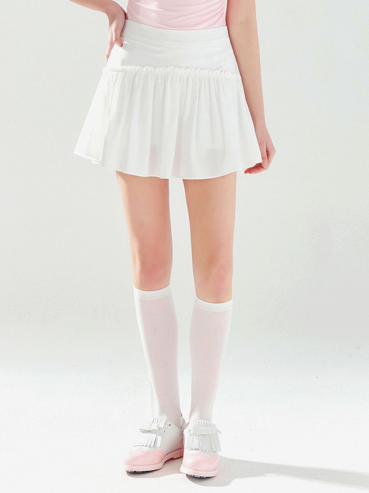 로드로아르(LORDLOAR) 프릴 셔링 스커트 WHITE