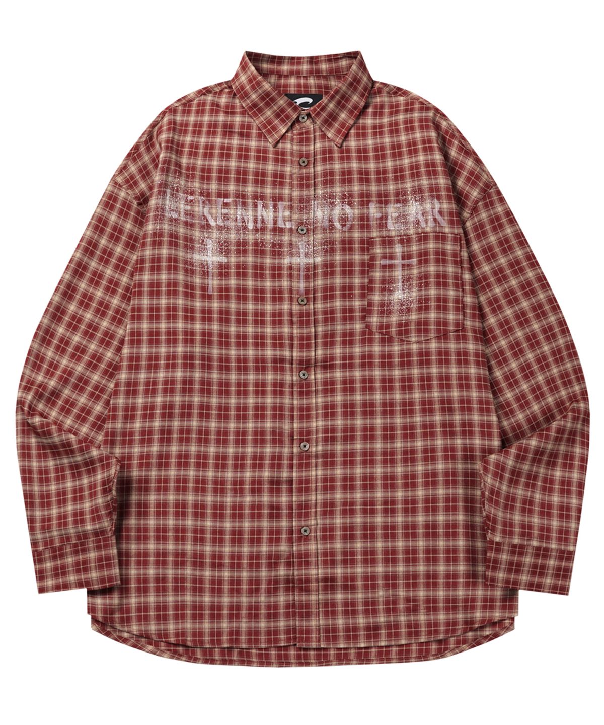 르렌느(LERENNE) Overfit Spray Check Shirt - Brick