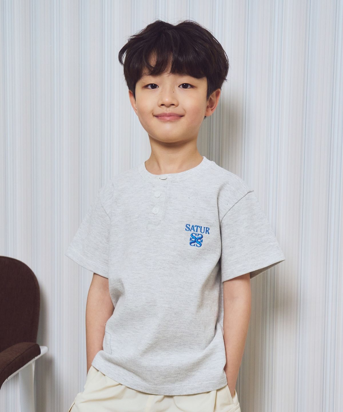 세터 키즈(SATUR KIDS) (K) 아페로 피케 반팔 티셔츠 멜란지 화이트