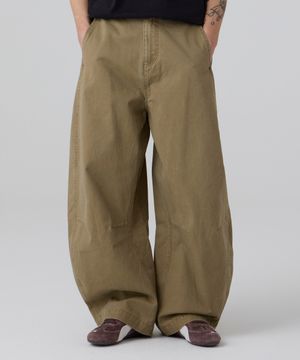 커브드 와이드 코튼 팬츠 카키 베이지